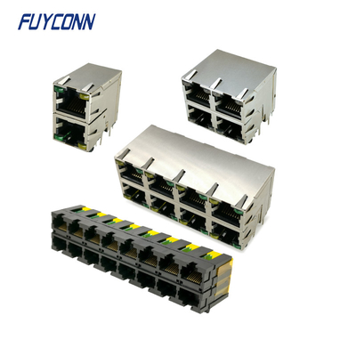 Женский прямоугольный соединитель RJ45 Джек, соединитель слоя RJ45 PCB двойной модульный